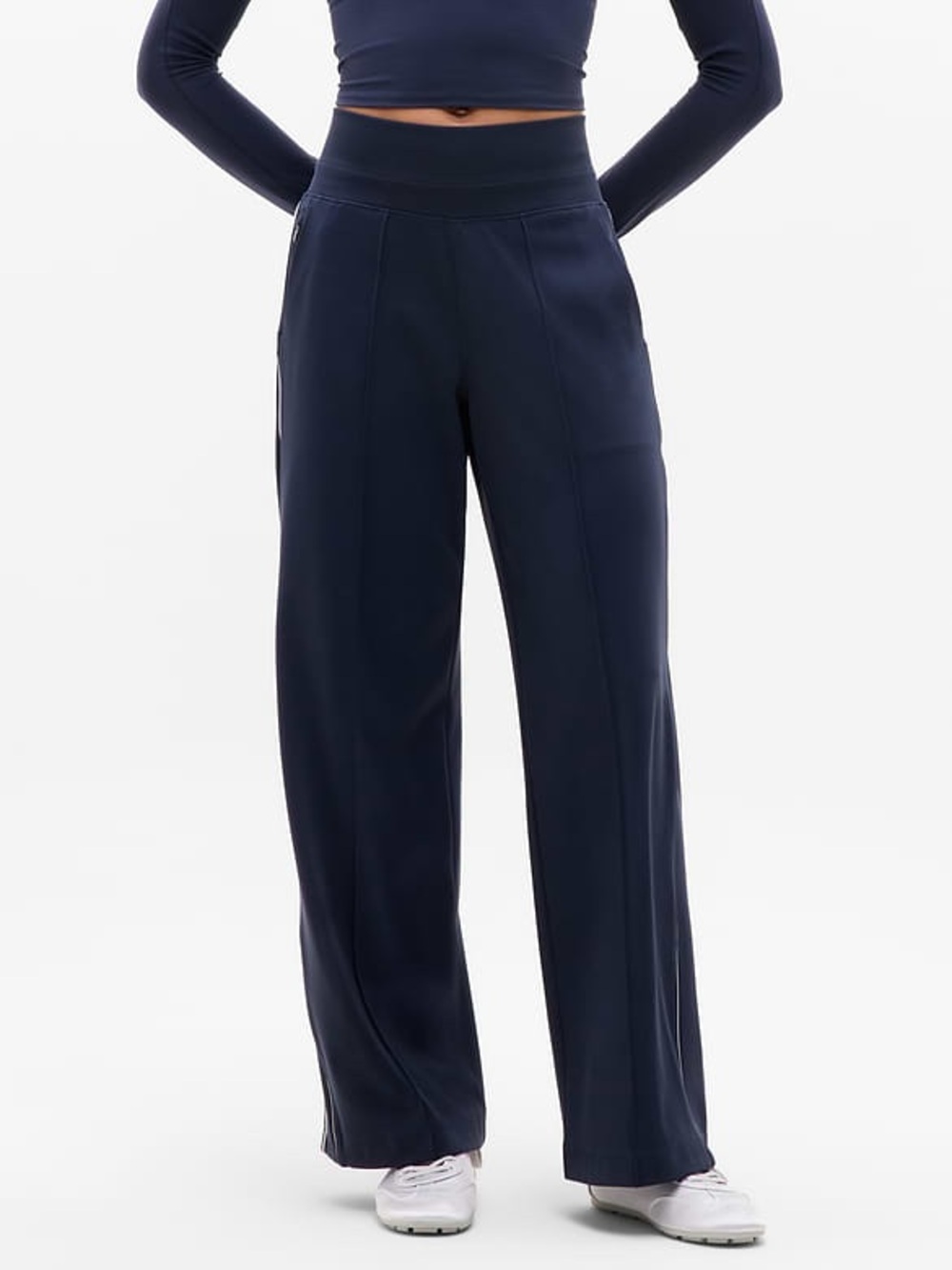 Athleta Venice High Rise Track Stripe Wide Leg Pant in Navy | XL | EUC